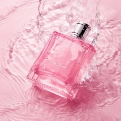 xihuwen,Perfume, (Look Up), Water, Water, Daytime, Pink style, Commercial Photography, 8k, HD,