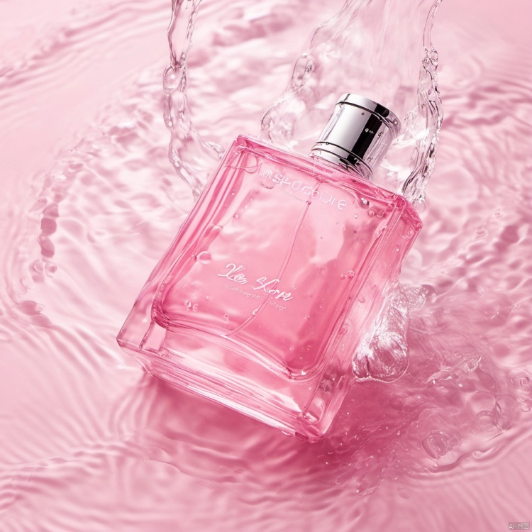 xihuwen,Perfume, (Look Up), Water, Water, Daytime, Pink style, Commercial Photography, 8k, HD,