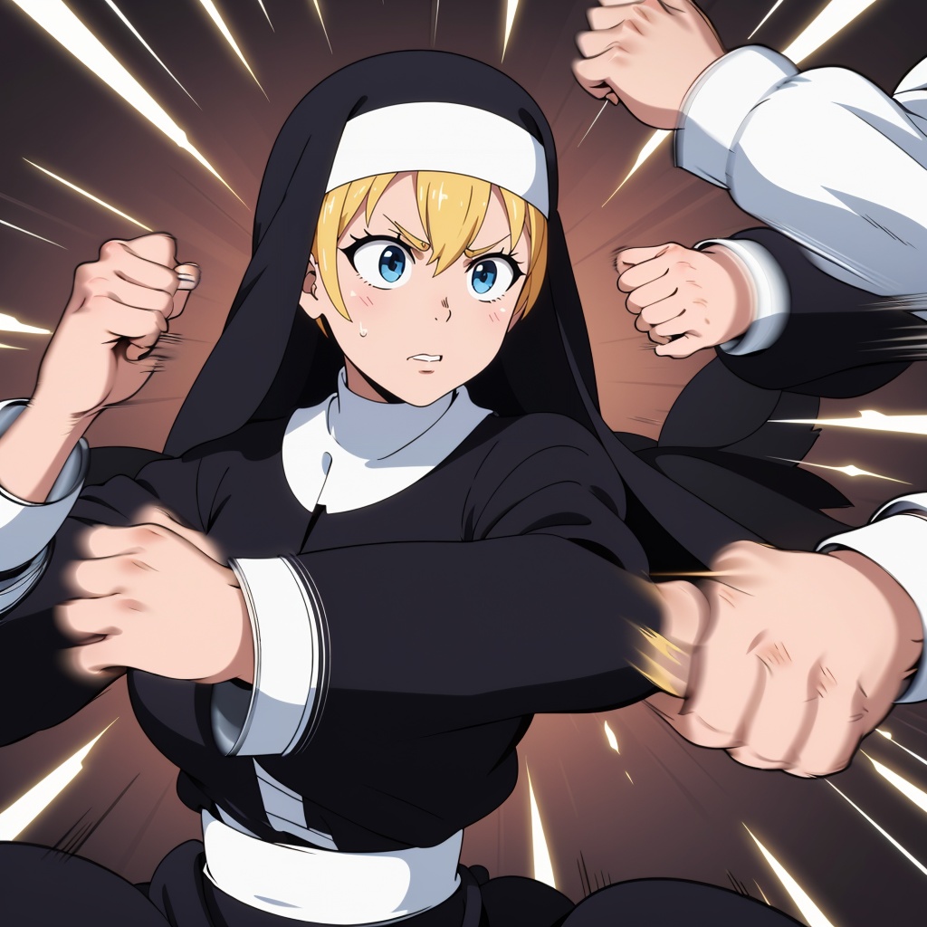 punching,  clenched hands,  motion lines on Tensor.Art