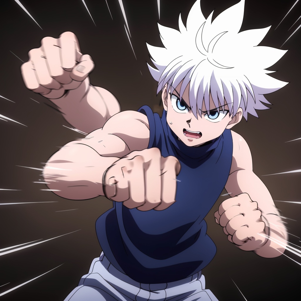 punching,  clenched hands,  motion lines on Tensor.Art