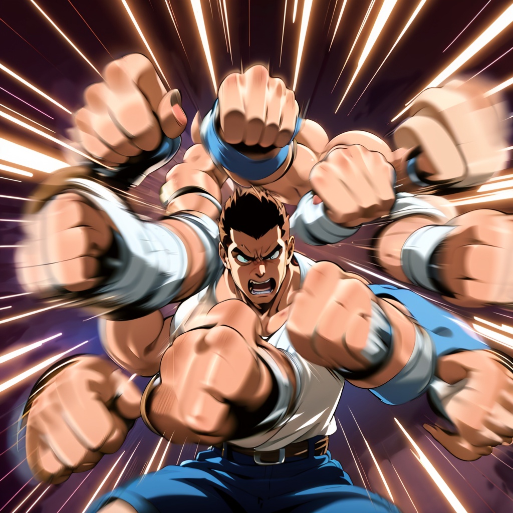 punching,  clenched hands,  motion lines on Tensor.Art