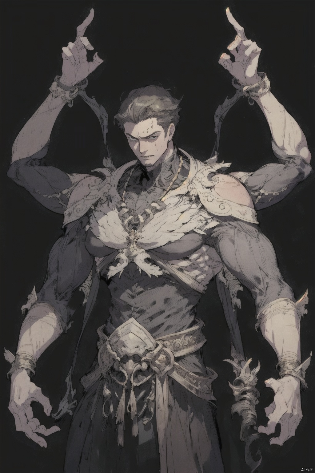  (1boy:1.6),solo,mature,incredibly absurdres,absurdres,realistic,full_shot,, Multiple arms, Bronze_ Armor