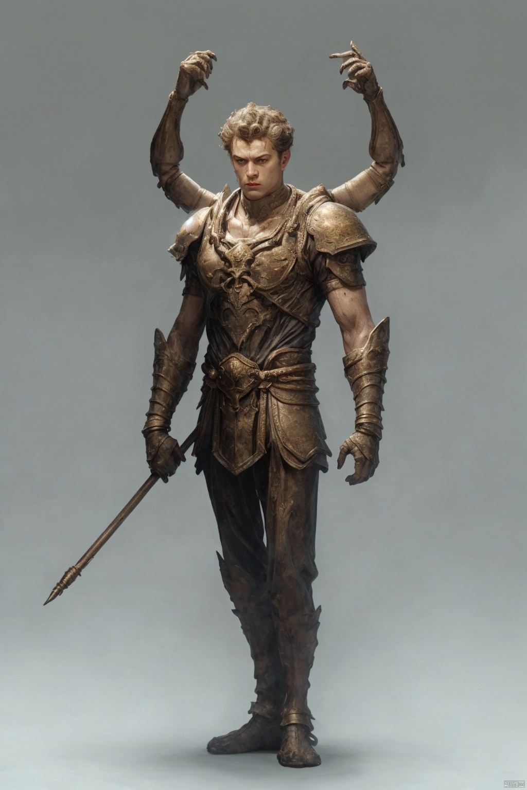  (1boy:1.6),solo,mature,incredibly absurdres,absurdres,realistic,full_shot,, Multiple arms, Bronze_ Armor