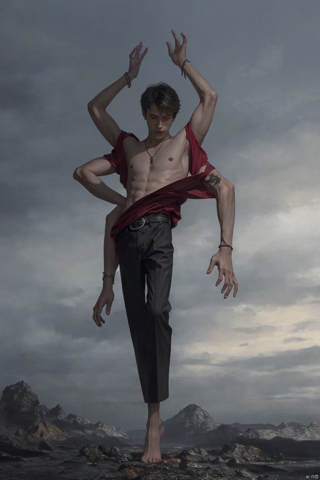  (1boy:1.6),solo,mature,incredibly absurdres,absurdres,realistic,full_shot,, Multiple arms