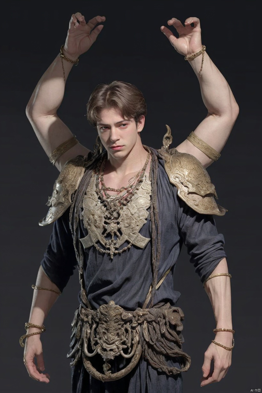  (1boy:1.6),solo,mature,incredibly absurdres,absurdres,realistic,full_shot,, Multiple arms, Bronze_ Armor