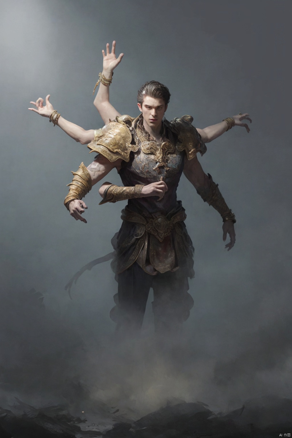  (1boy:1.6),solo,mature,incredibly absurdres,absurdres,realistic,full_shot,, Multiple arms, Bronze_ Armor