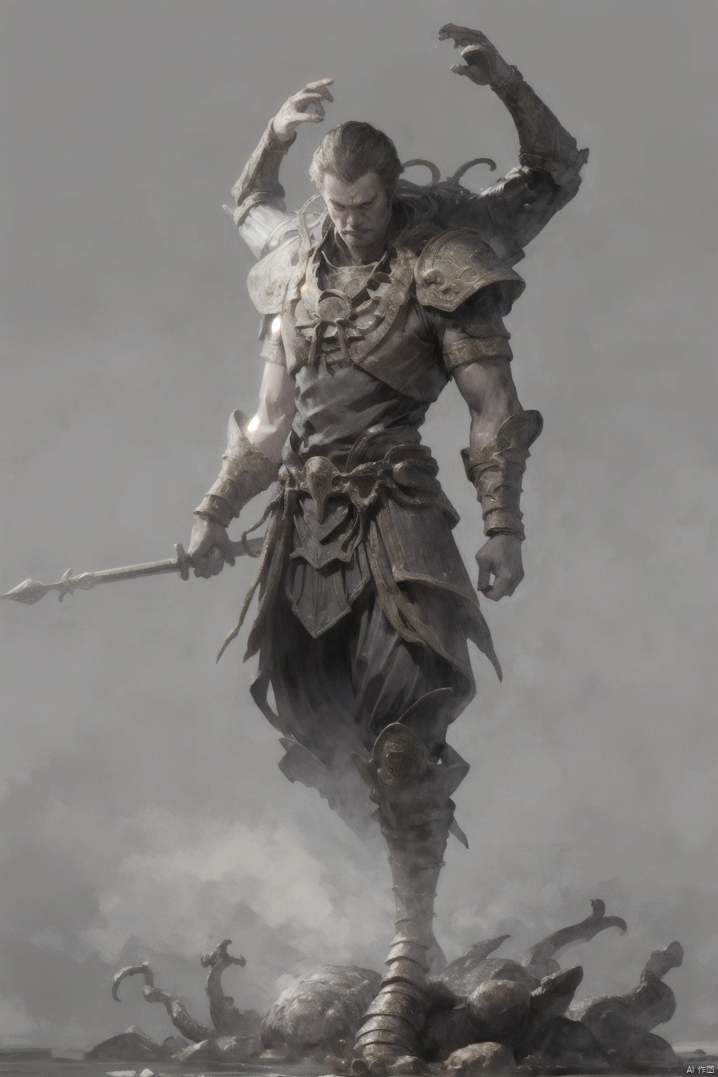  (1boy:1.6),solo,mature,incredibly absurdres,absurdres,realistic,full_shot,, Multiple arms, Bronze_ Armor