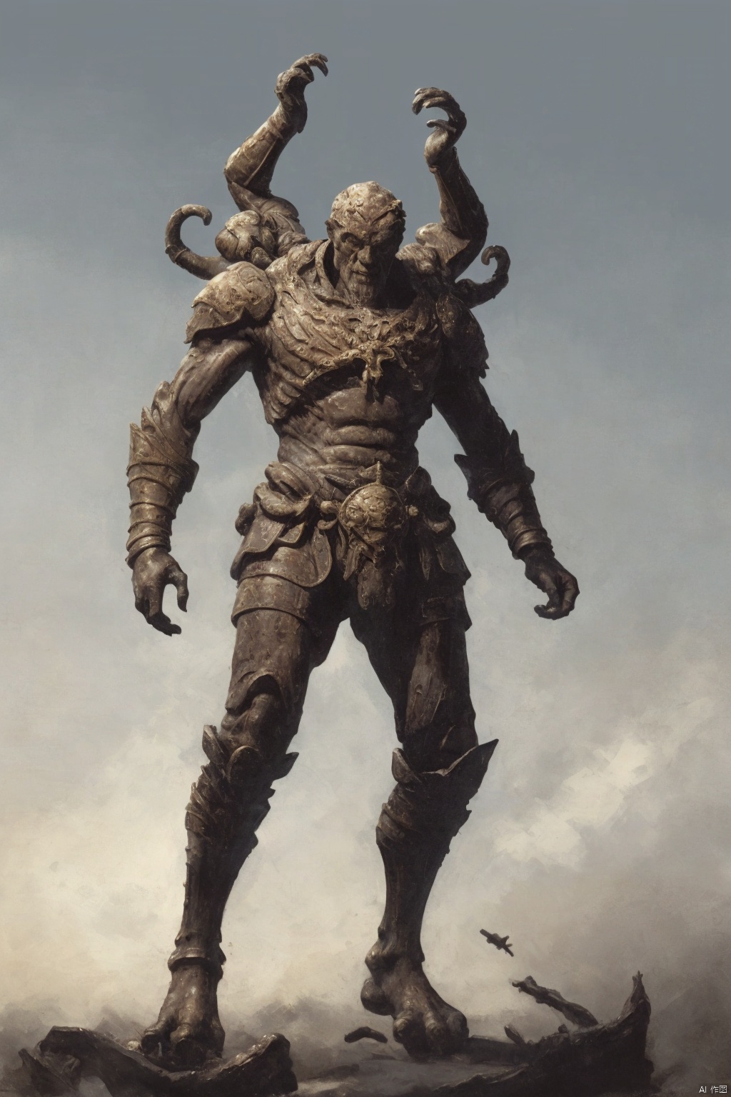  (1boy:1.6),solo,mature,incredibly absurdres,absurdres,realistic,full_shot,, Multiple arms, Bronze_ Armor