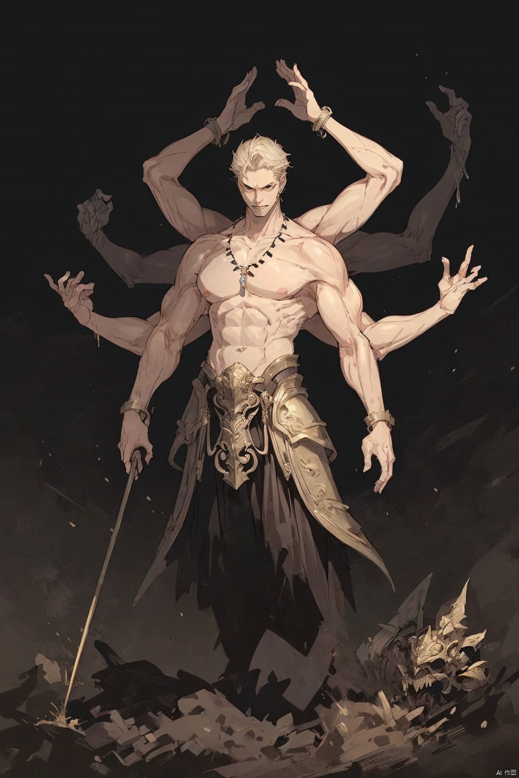  (1boy:1.6),solo,mature,incredibly absurdres,absurdres,realistic,full_shot,, Multiple arms, Bronze_ Armor