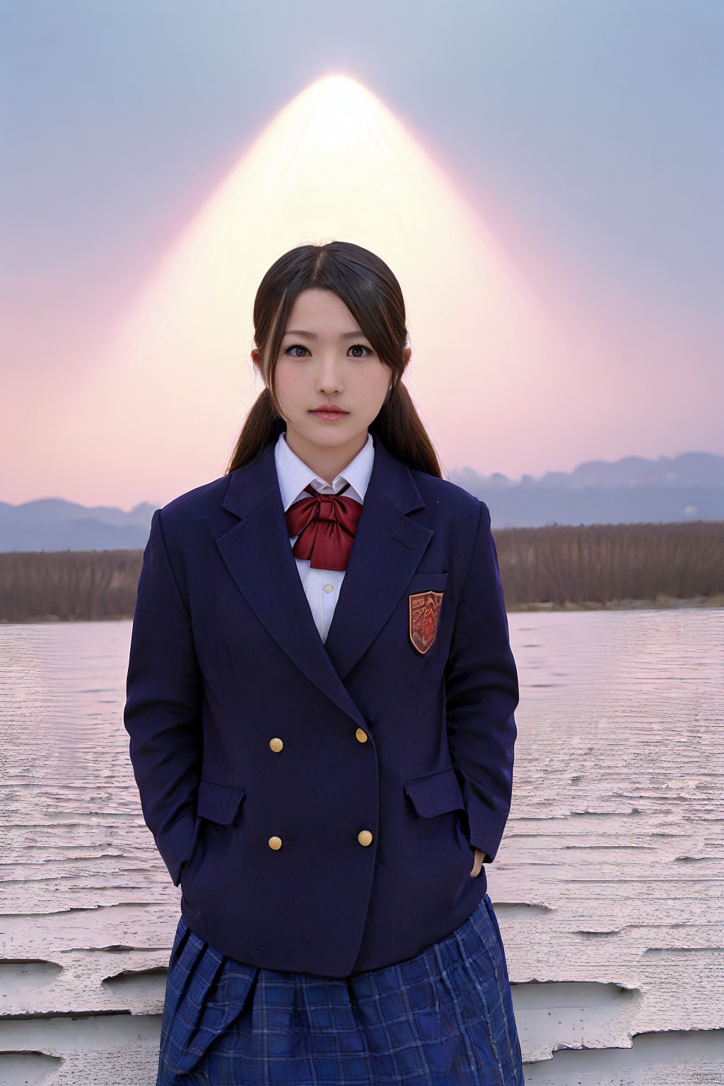 (1girl:1.3), (best quality, masterpiece, ultra high resolution),(photorealistic:1.3), (realistic:1.3), depth of field,(outdoors:1.2), (day:1.2), (cinematic lighting:1.2),  school uniform