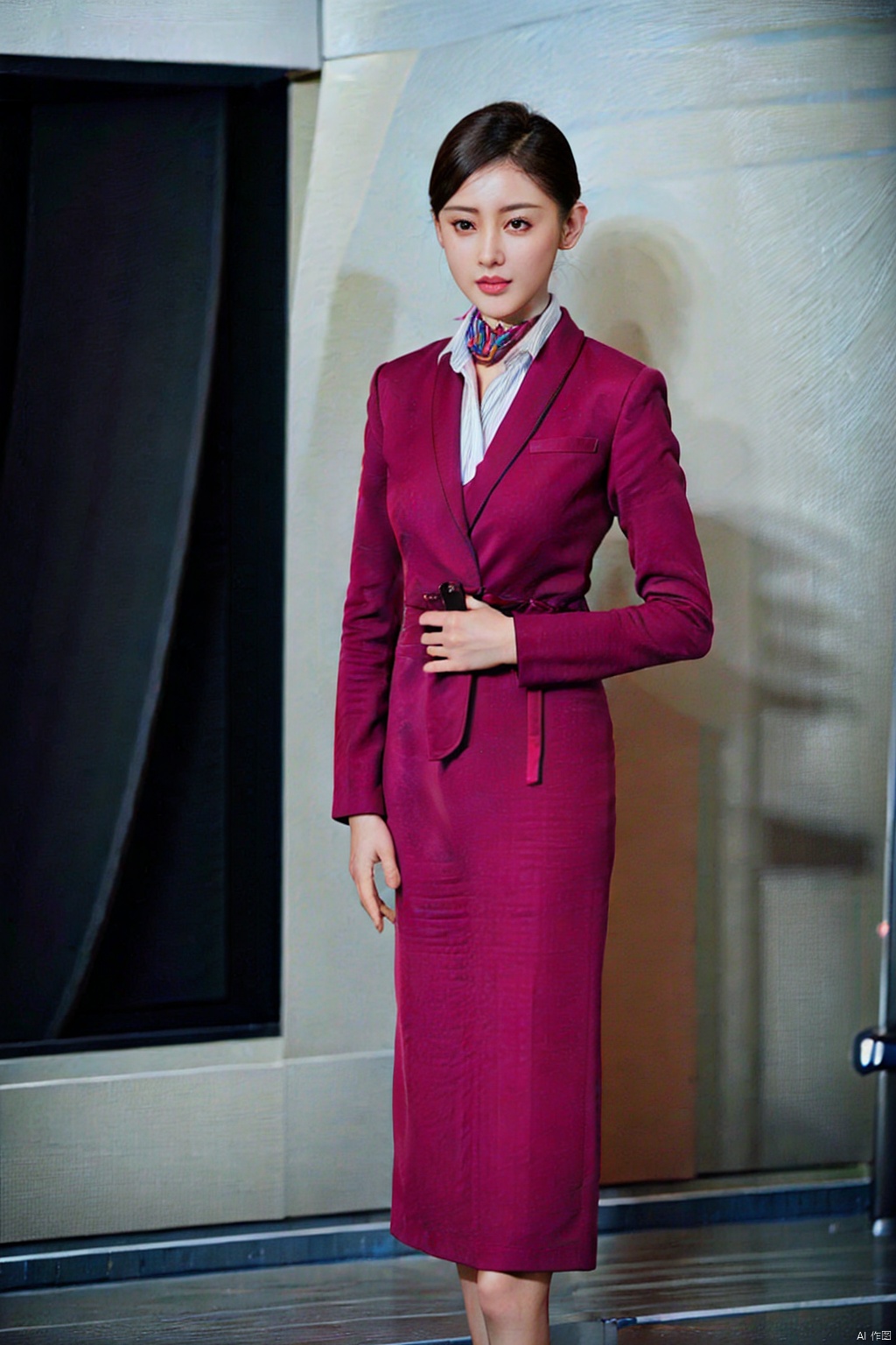 (1girl:1.3), (best quality, masterpiece, ultra high resolution),(photorealistic:1.3), (realistic:1.3), depth of field,(full body:1.2), (outdoors:1.2), (day:1.2), (cinematic lighting:1.2),  near to camera, face to camera,Front photo of ID card, pure background, hands on back, uniform