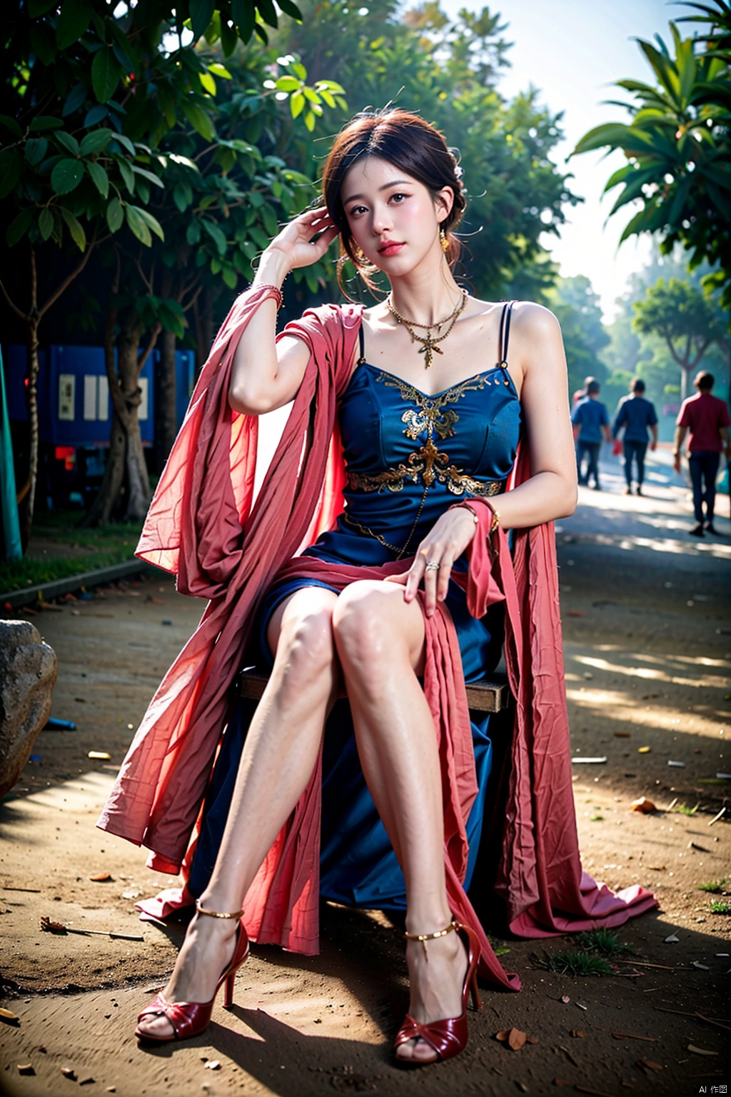 (1girl:1.3), (best quality, masterpiece, ultra high resolution),(photorealistic:1.3), (realistic:1.3), depth of field,(full body:1.2), (outdoors:1.2), (day:1.2), (cinematic lighting:1.2),  near to camera, face to camera,Front photo of ID card, pure background, hands on back, sitting