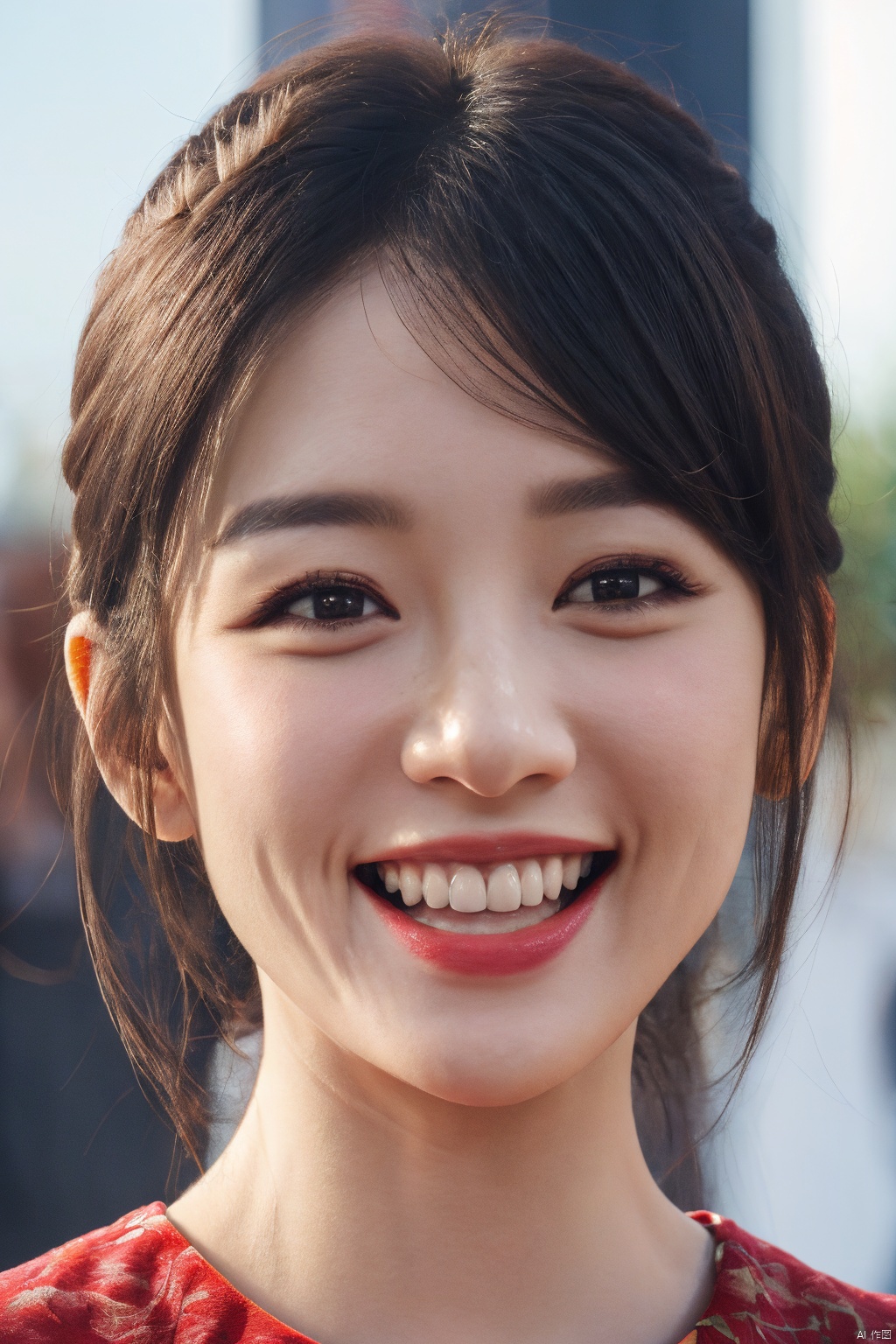  PHOTOREALISTIC REALISTIC, masterpiece, best quality, highres, ultra detailed, 8k,1woman,portrait,smile,teeth,looking at viewer,chenqiaoen