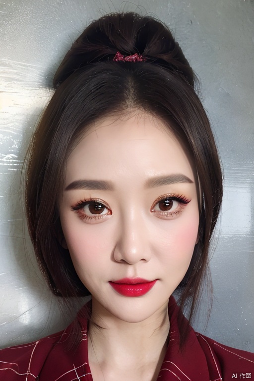 1woman,portrait,looking at viewer,makeup,lipstick,chenqiaoen