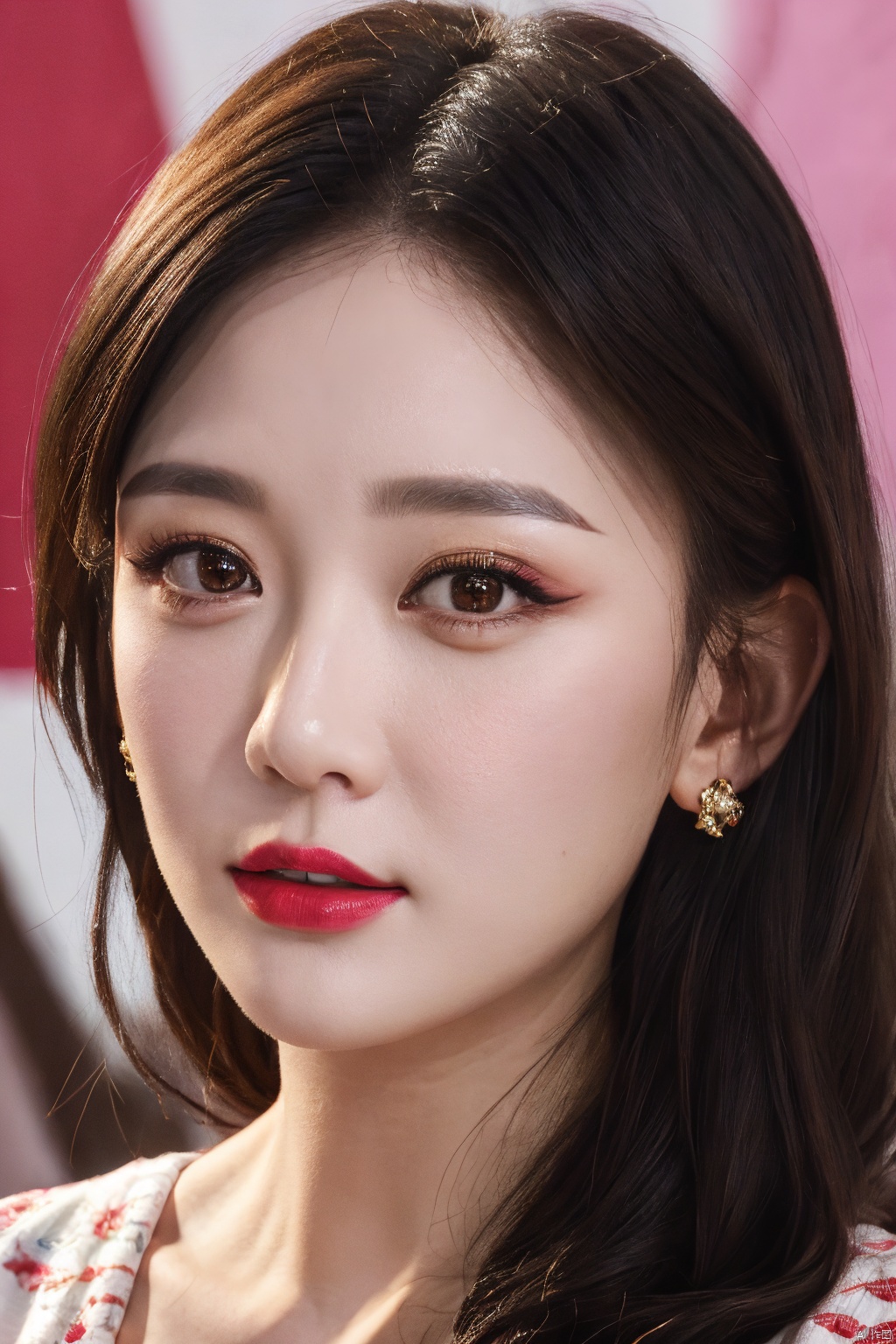  PHOTOREALISTIC REALISTIC, masterpiece, best quality, highres, ultra detailed, 8k,1woman,portrait,makeup, lipstick, looking at viewer,chenqiaoen