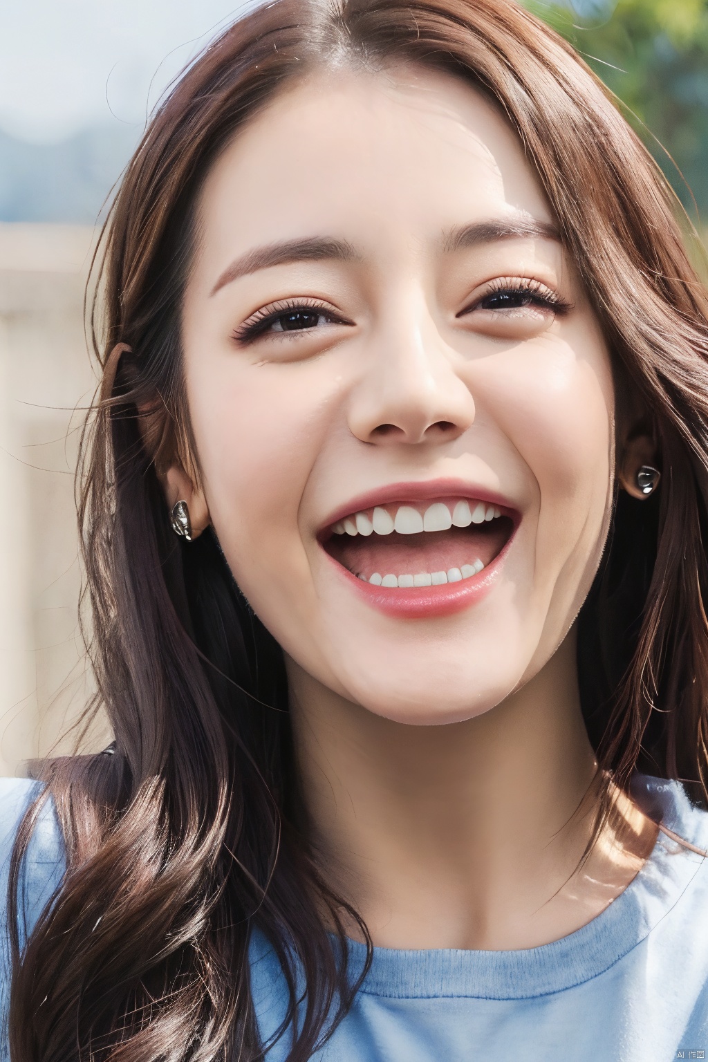  PHOTOREALISTIC REALISTIC, masterpiece, best quality, highres, ultra detailed, 8k,1woman,portrait,smile,teeth,open mouth,dilireba