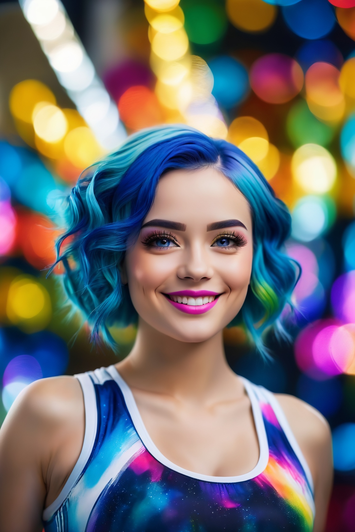 woman,  smiling,  blue hair on Tensor.Art