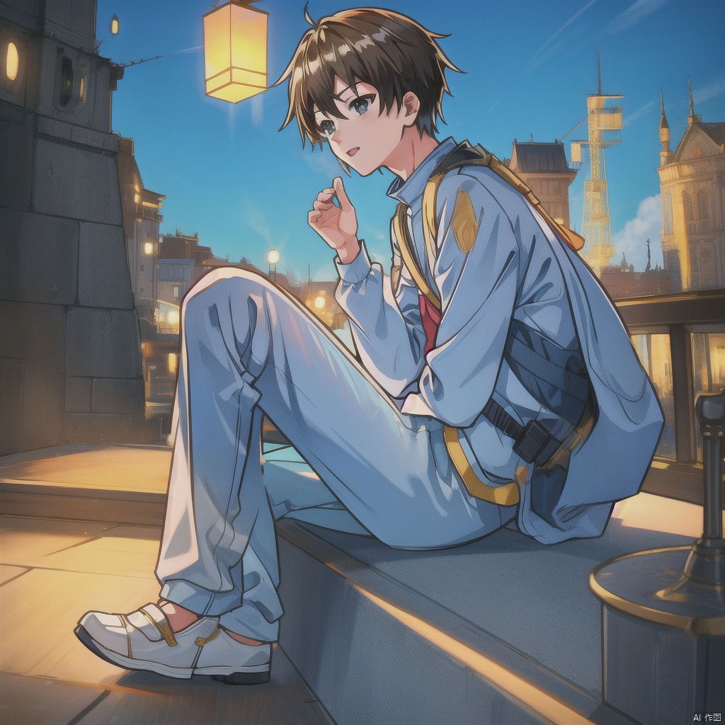 1boy,solo,Visit classic attractions
,(((masterpiece))),((best quality)),8k,available light,shinkai style -- ar 1:1 -- iw 0.3 -- niji 5 -- s 100, ,
