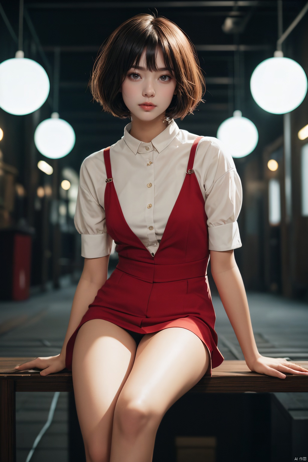  a Girl, solo, short hair, bangs, red eyes, glowing, glowing eyes, 
perfect body, pretty face with details, whole body, shoes, long eyebrows, big, cute eyes, movie lights Movie lights, strong contrast, high level of detail, best quality, masterpiece, white background, Chinese style,midjourney portrait,behisheroine,Chinese style