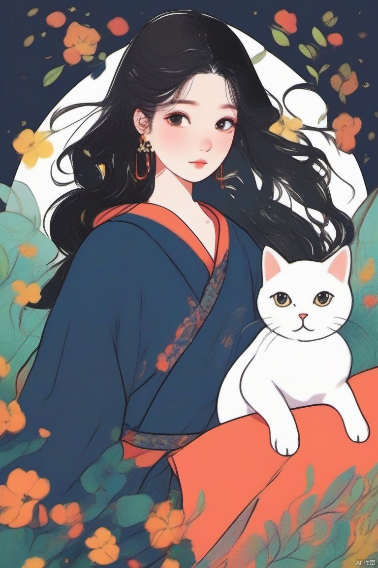 (masterpiece, top quality, best quality, official art, beautiful and aesthetic:1.2),bianpingshouhui,1girl,with a cat,doodle