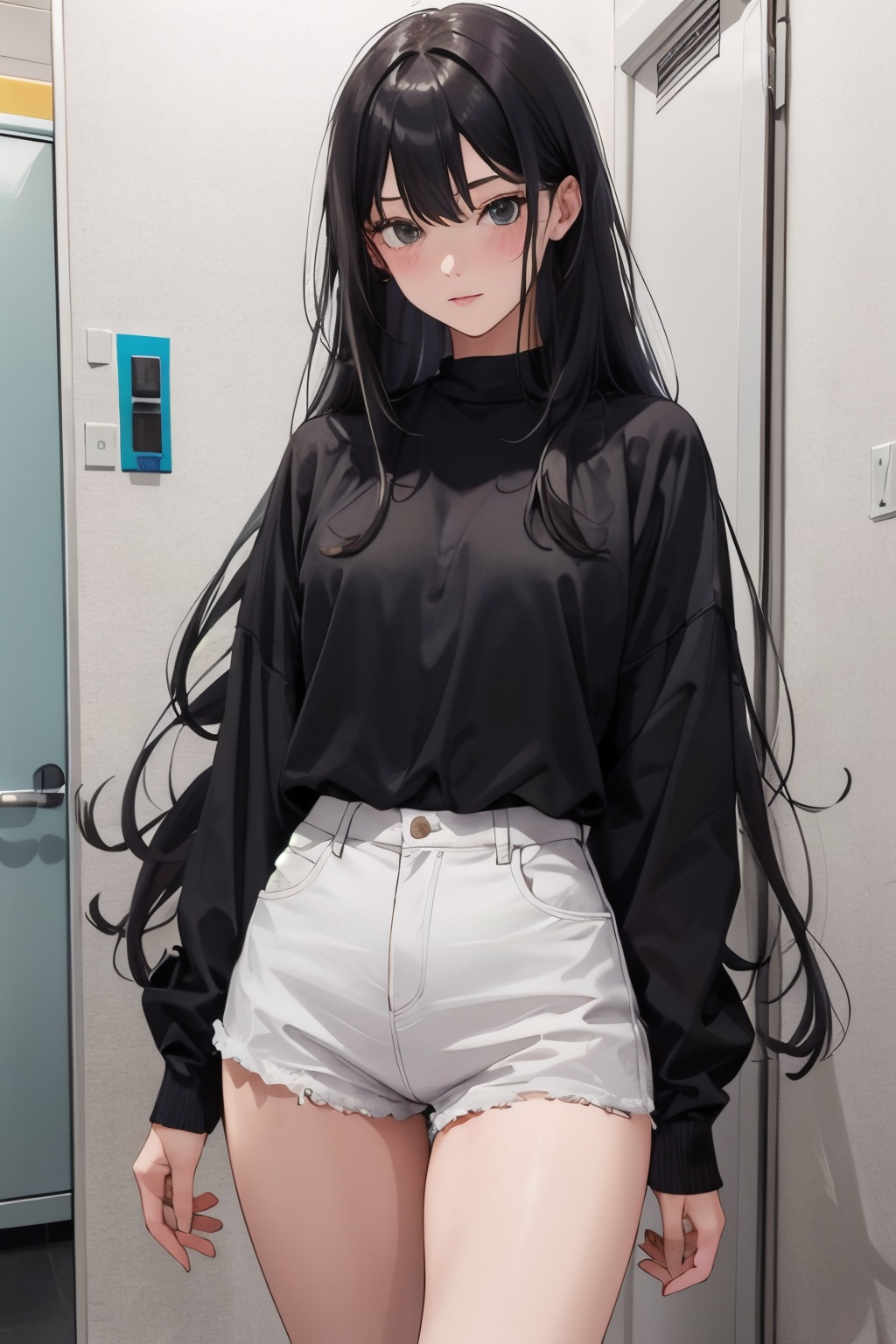 1girl,  black hair,  cowboy shot on Tensor.Art