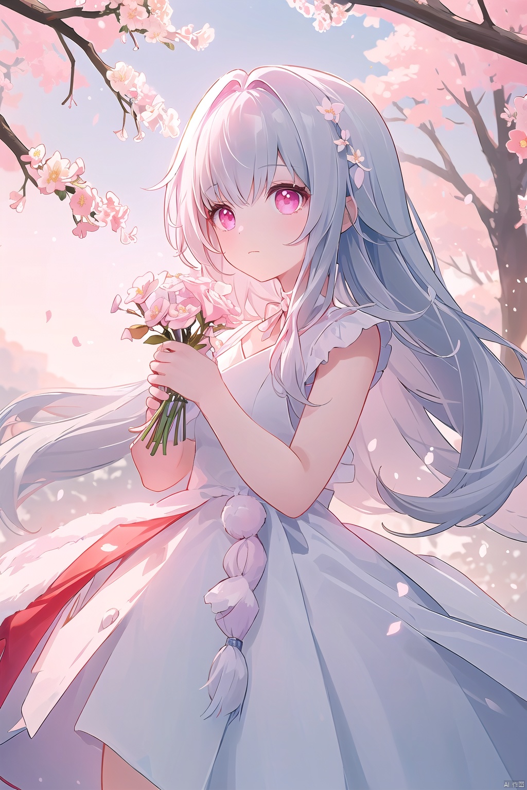  The image features a beautiful clara (honkai: star rail) dressed in a flowing white and red dress, standing amidst a flurry of red cherry blossoms. The contrast between her white dress and the red flowers creates a striking visual effect. The lighting in the image is well-balanced, casting a warm glow on the girl and the surrounding flowers. The colors are vibrant and vivid, with the red cherry blossoms standing out against the white sky. The overall style of the image is dreamy and romantic, perfect for a piece of anime artwork. The quality of the image is excellent, with clear details and sharp focus. The girl's dress and the flowers are well-defined, and the background is evenly lit, without any harsh shadows or glare. From a technical standpoint, the image is well-composed, with the girl standing in the center of the frame, surrounded by the blossoms. The use of negative space in the background helps to draw the viewer's attention to the girl and the flowers. The cherry blossoms, often associated with transience and beauty, further reinforce this theme. The girl, lost in her thoughts, seems to be contemplating the fleeting nature of beauty and the passage of time. Overall, this is an impressive image that showcases the photographer's skill in capturing the essence of a scene, as well as their ability to create a compelling narrative through their art.