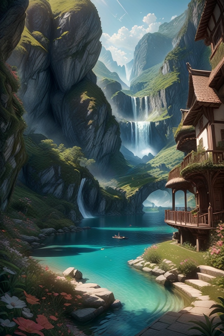 toned,  dreamlikeart,  a big Persian Villa surrounded by water and nature on Tensor.Art