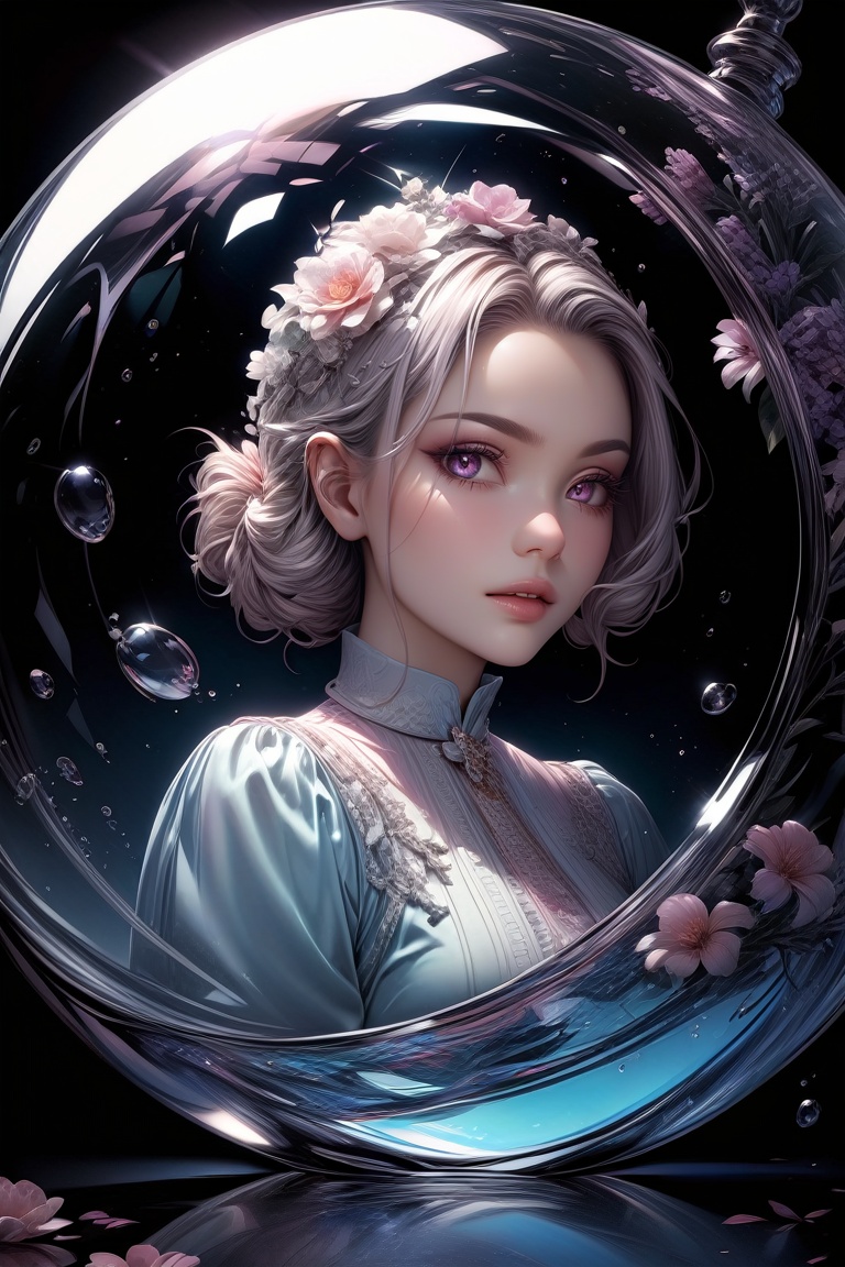 woman in a glass ball with flowers in it,  hyperrealistic,  photorealistic on Tensor.Art