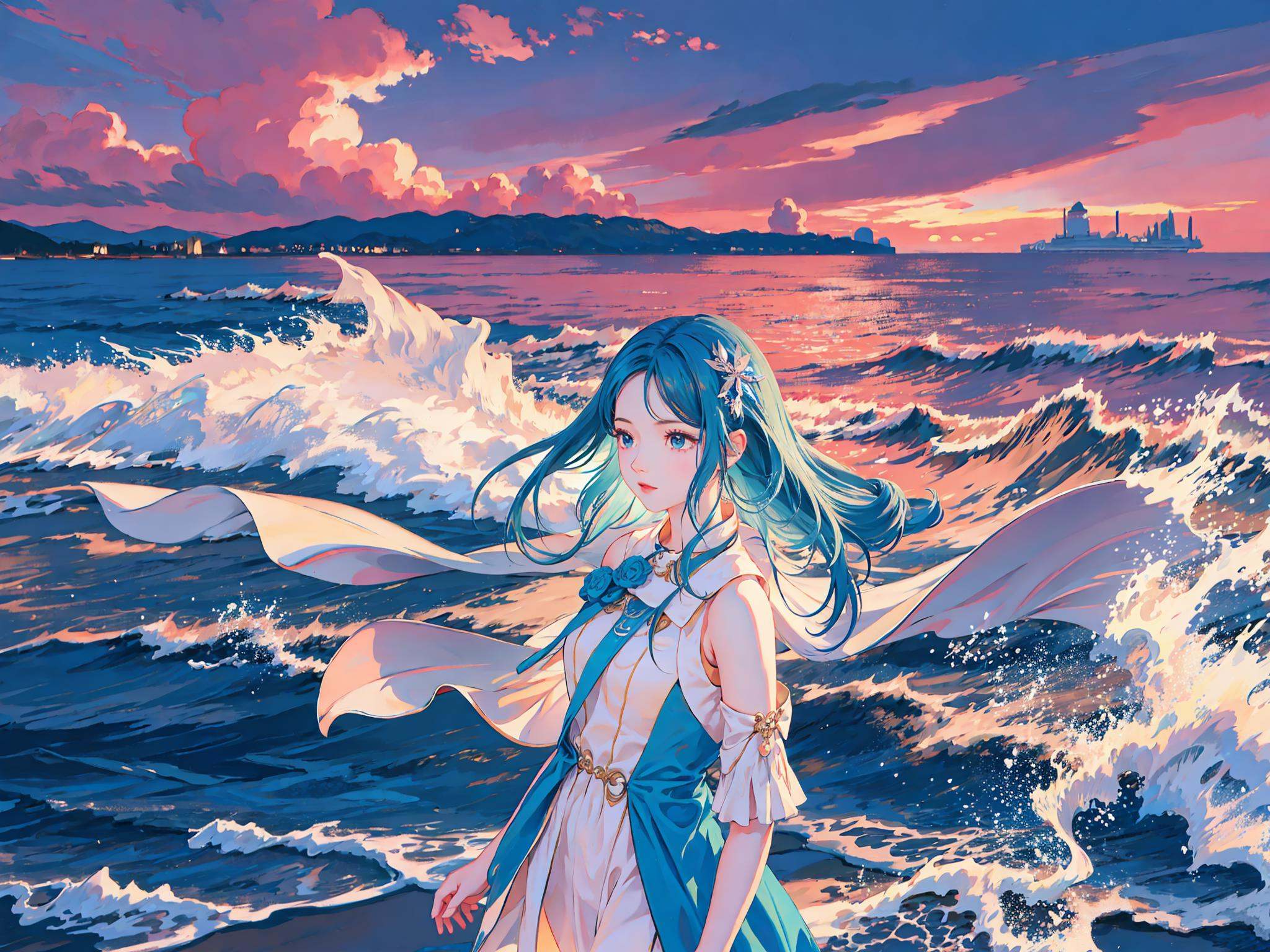 (ins style: 1.5), (oceanic beauty), 8k wallpaper, photography, 1 girl, [beach], [sea], [wind], (flowing dress), (tousled hair), (blowing wind), (serene mood), (vivid colors), (detailed features), (whimsical atmosphere), (graceful movement), (timeless charm), (seaside adventure), ulzzang-6500-v1.1,<lora:aespaKarina_aespaKarinaV2:0.5>, <lora:画风唯美Samia:0.5>,[beautiful detailed face,beautiful detailed eyes]