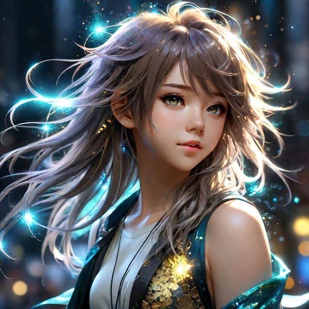 Shoulder length messy long shine hair,  happy,  Full body on Tensor.Art