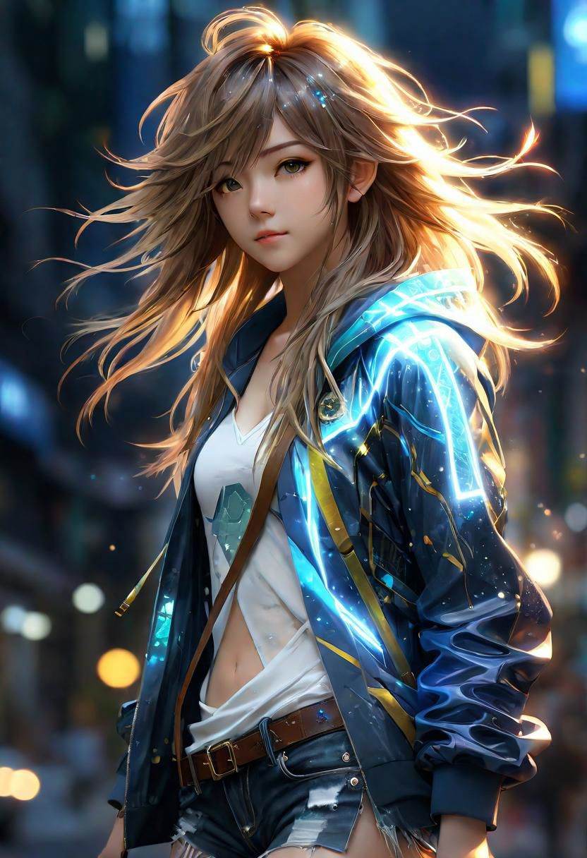 Shoulder length messy long shine hair,  happy,  Full body on Tensor.Art