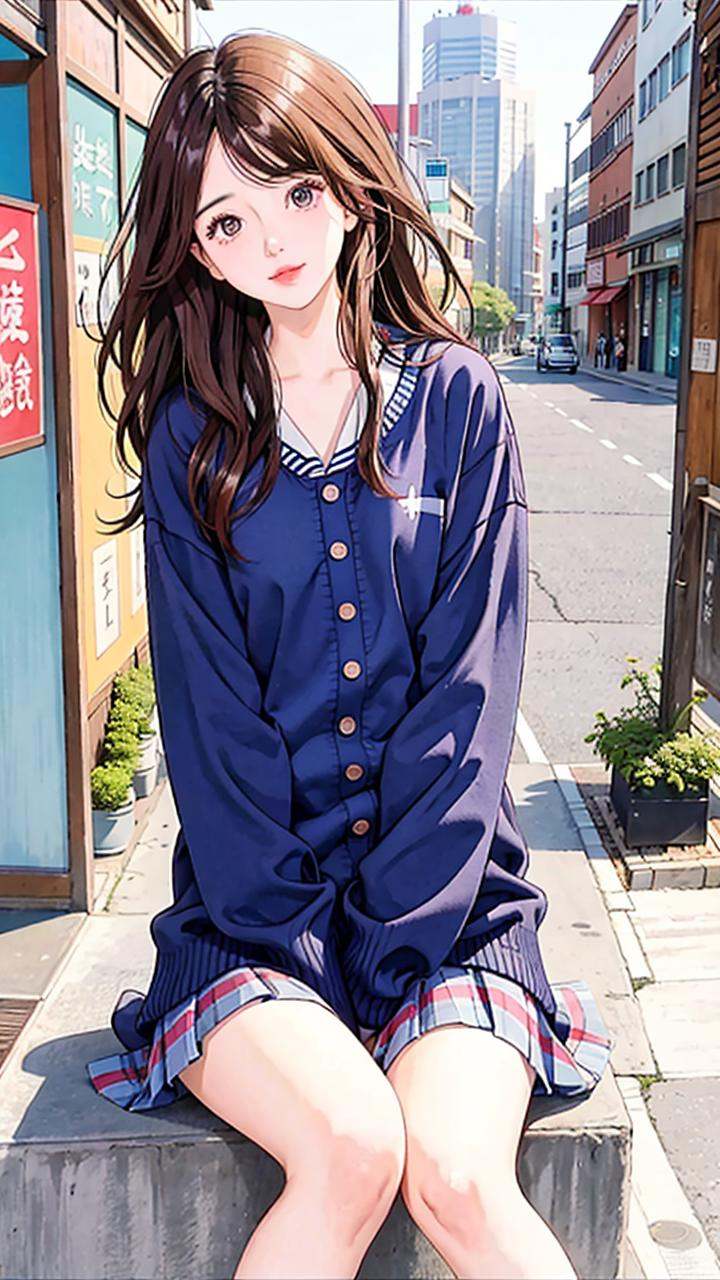 (ins style: 1.5), (masterpiece), 8k wallpaper, illustration, 1 girl, (single player: 1.5), (red perm), (hair decoration), sitting on the side of the road, in the old town, (real street view: 1.4), [warm light], (dilapidated and complex street scene), (frigid face: 1), [Japanese student uniform | top], [Japanese student skirt], (bell mouth), (rich colors), [jeans ], (sneakers), [clear Japanese background], [japanese street shop], [(gaze)|(horizontal angle of view)], (dynamic angle), (light), (daytime: 1.3), [(background clearly visible )|(complicated Japanese street scene)], (quiet atmosphere), (peaceful), [(quiet)|(considerate)], (exquisite face), (detailed face), (special, the most good aesthetic, new, latest, best quality, masterpiece, very detailed, anime:1.2), ulzzang-6500-v1.1, <lora:girlhandfix:0.3>, <lora:画风唯美Samia:0.5>, <lora:chilloutmixss_xss10:0.3>