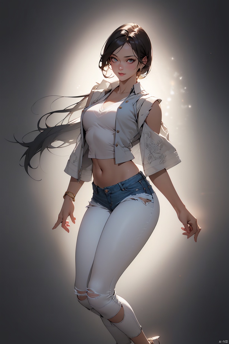 (masterpiece), best, 8k, illustrations,(Original),( very detailed wallpaper), photorealistic, octane render, perfect female body, beautiful eyes, (delicate face) , Golden section composition, master level work,flat_chest,tiny_chest,full body,((clear face)),((clear eyes)),(masterpiece), best, 8k wallpapers, illustrations,full body,(Original),( very detailed wallpaper), photorealistic, octane render, perfect female body, beautiful eyes, (delicate face) ,
((1 girls)), beauties body, beautiful faces,detailed facial features, smiles, exquisite clothing, clothing, exquisite hair accessories, (((A white vest, revealing the abdomen, ultra short jeans,)))
(8k), (4k), (Masterpiece), (Best Quality), fantasy, extremely detailed, intricate, hyper detailed, (perfect face), illustration, (specular lighting:1.5) , (best lighting) , (super-complex detail),intricate, hyper detailed, by Hark Tsui