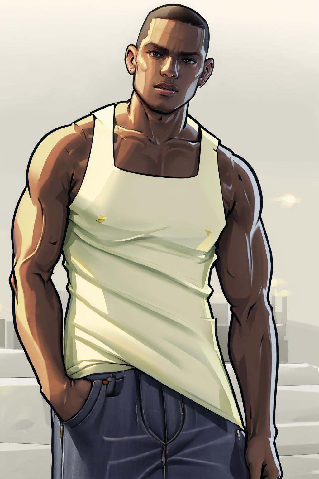 simple background,  male focus,  white **** top on Tensor.Art