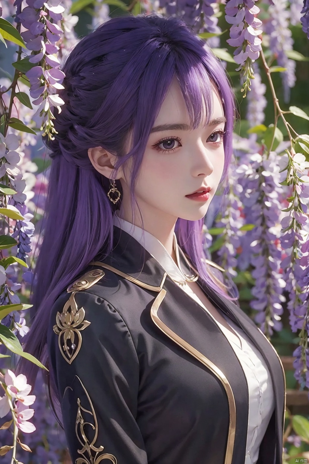  a girl,Wisteria sinensis(Sims),