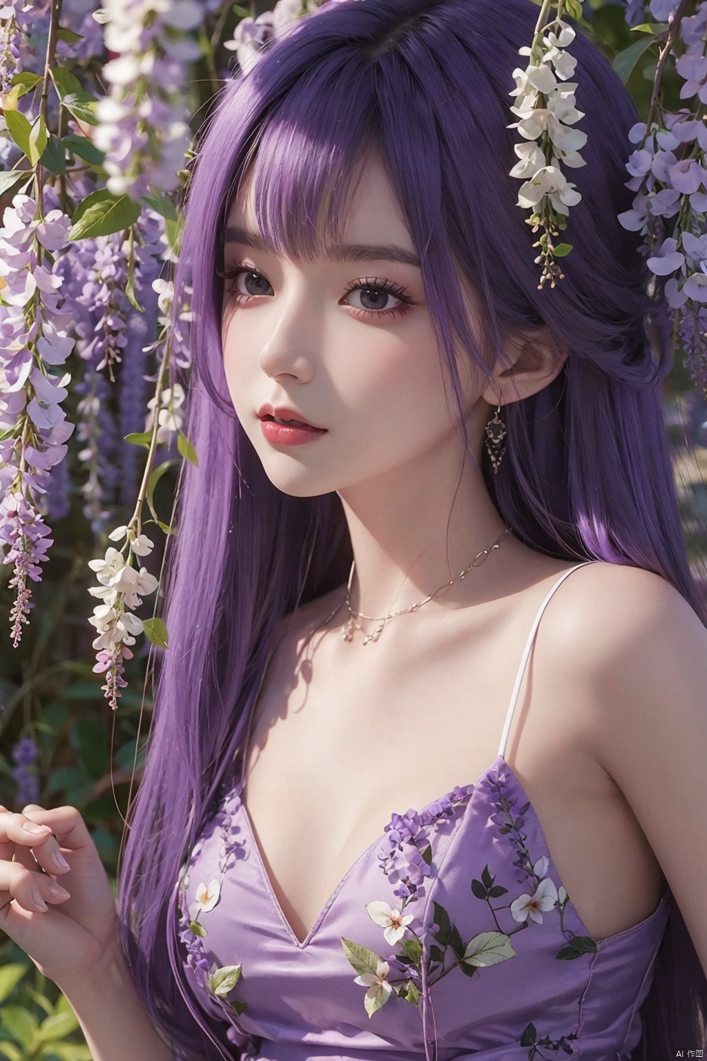  a girl,Wisteria sinensis(Sims),