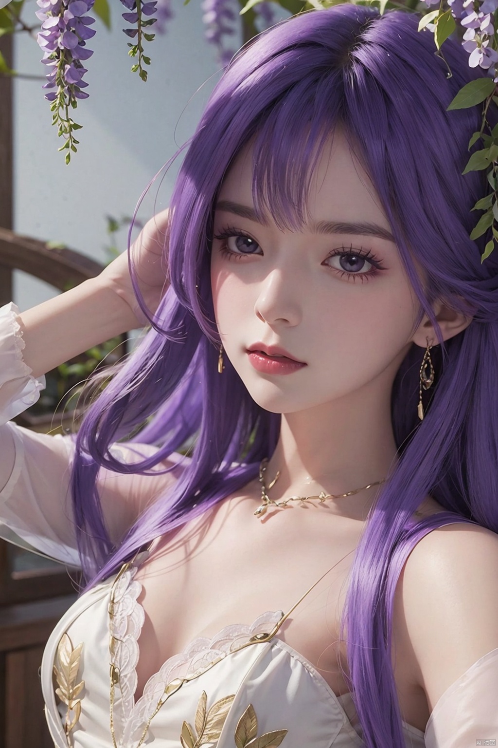  a girl,Wisteria sinensis(Sims),