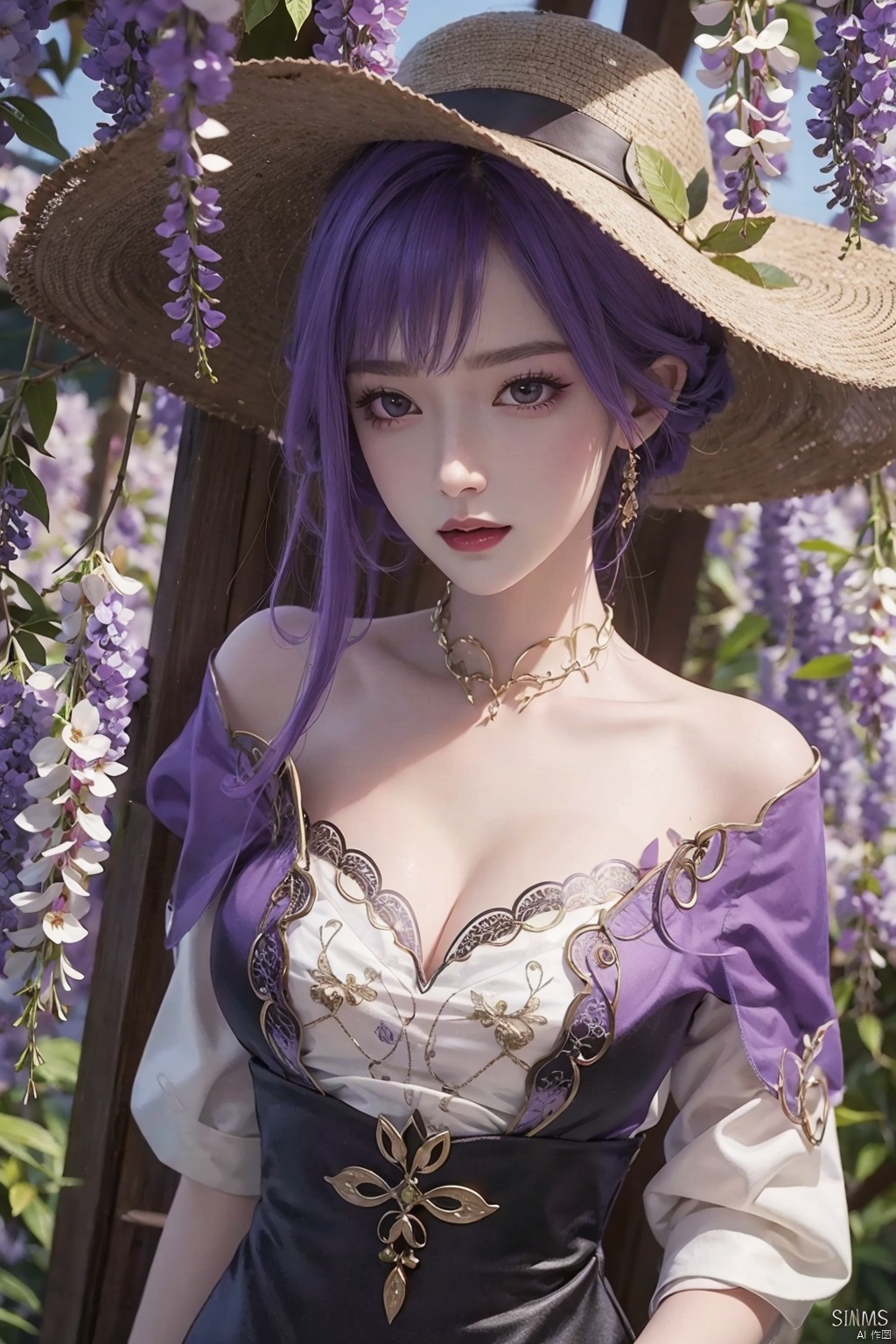  a girl,Wisteria sinensis(Sims),