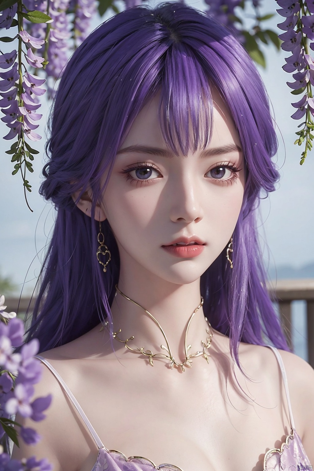  a girl,Wisteria sinensis(Sims),