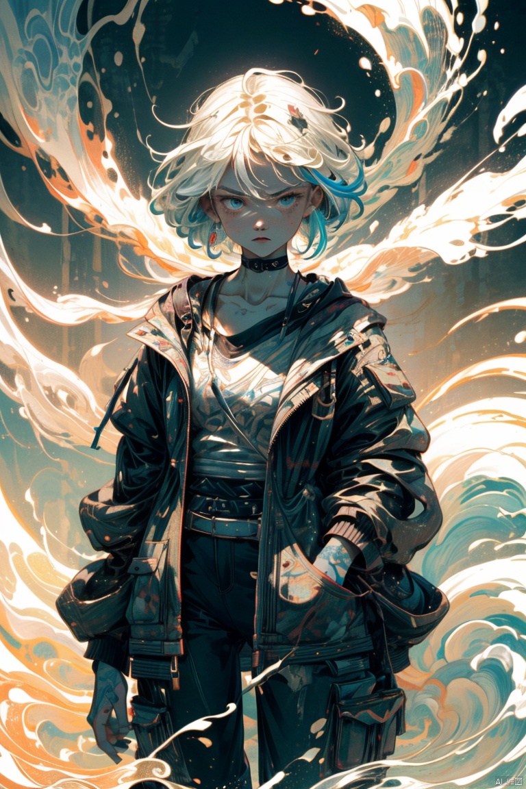 (dramatic,  gritty,  intense:1.4), masterpiece,  best quality, 8k,  insane details, hyper quality, ultra detailed,  Masterpiece, (calligraphy:1.4), (ether colorful ink flowing:1.3), 1girl, A shot with tension, white hair, exposed collarbone, sideways, Simple background,  chinese style,<lora:EMS-174598-EMS:1.000000>,<lora:EMS-265964-EMS:0.600000>