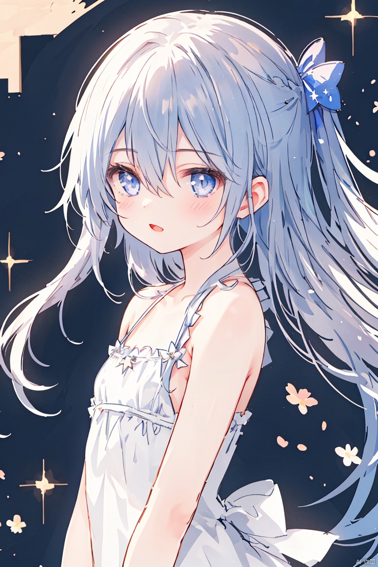  (masterpiece, extremely detailed 8k wallpaper,best quality), (best illumination, best shadow, extremely delicate and beautiful), floating, finely detail, Depth of field (bloom), (shine), glinting stars,classic, (illustration), (sketch),(panorama),
detailed eyes,perfect face,
1girl, solo ,long hair ,hair between eyes ,floating hair,hair bow,
small breasts