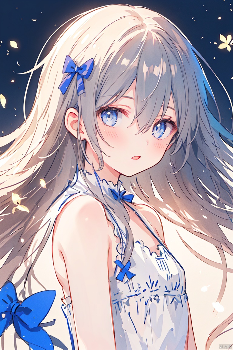  (masterpiece, extremely detailed 8k wallpaper,best quality), (best illumination, best shadow, extremely delicate and beautiful), floating, finely detail, Depth of field (bloom), (shine), glinting stars,classic, (illustration), (sketch),(panorama),
detailed eyes,perfect face,
1girl, solo ,long hair ,hair between eyes ,floating hair,hair bow,
small breasts
