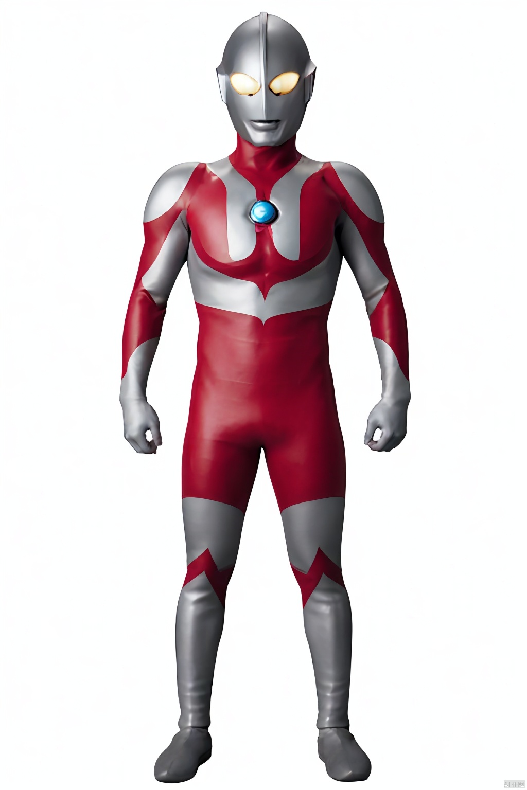 solo,  looking at viewer, 1boy,  full body,  Milky white eyes,  male focus,  bodysuit,  glowing,  glowing eyes,  alien,  multicolored bodysuit,  tokusatsu,<lora:EMS-266163-EMS:0.900000>