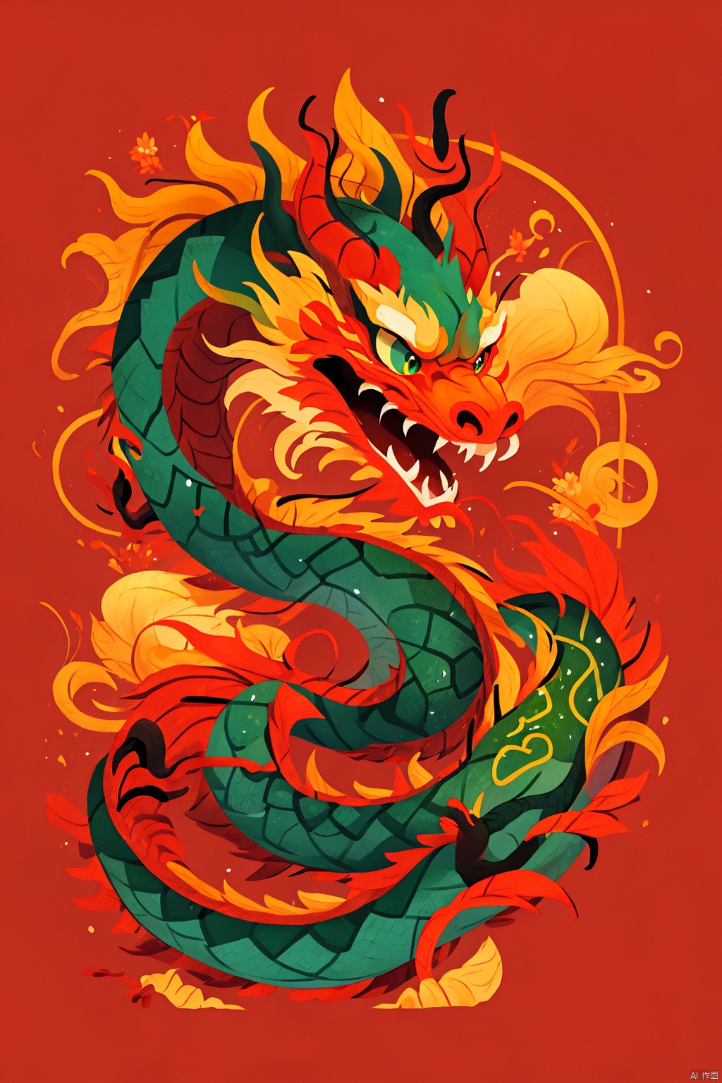 solo,  open mouth,  green eyes,  flower,  no humans,  fangs,  red background,  dragon,  red theme,  eastern dragon,<lora:EMS-266638-EMS:0.800000>