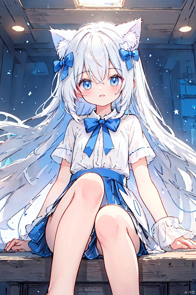  (masterpiece, extremely detailed 8k wallpaper,best quality), (best illumination, best shadow, extremely delicate and beautiful), floating, finely detail, Depth of field (bloom), (shine), glinting stars,classic, (illustration), (sketch),(panorama),foot out of frame
detailed eyes,perfect face,
1girl, solo ,long hair ,hair between eyes ,floating hair,hair bow,cat ears,
small breasts