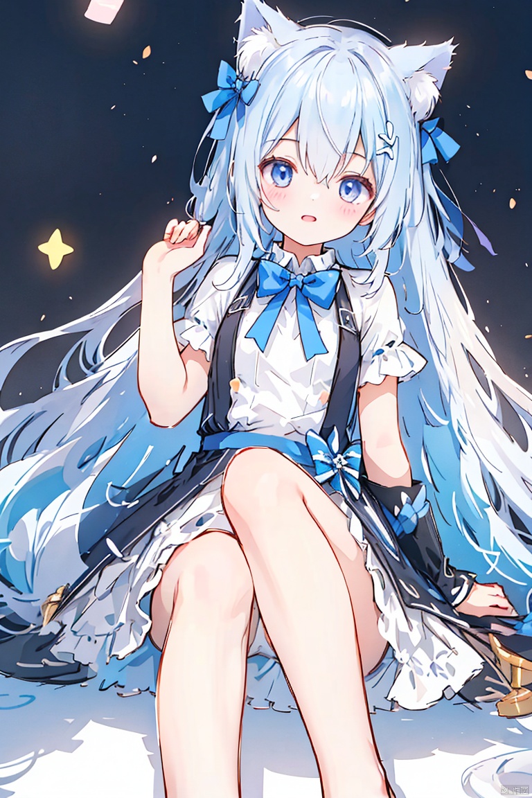  (masterpiece, extremely detailed 8k wallpaper,best quality), (best illumination, best shadow, extremely delicate and beautiful), floating, finely detail, Depth of field (bloom), (shine), glinting stars,classic, (illustration), (sketch),(panorama),foot out of frame
detailed eyes,perfect face,
1girl, solo ,long hair ,hair between eyes ,floating hair,hair bow,cat ears,
small breasts