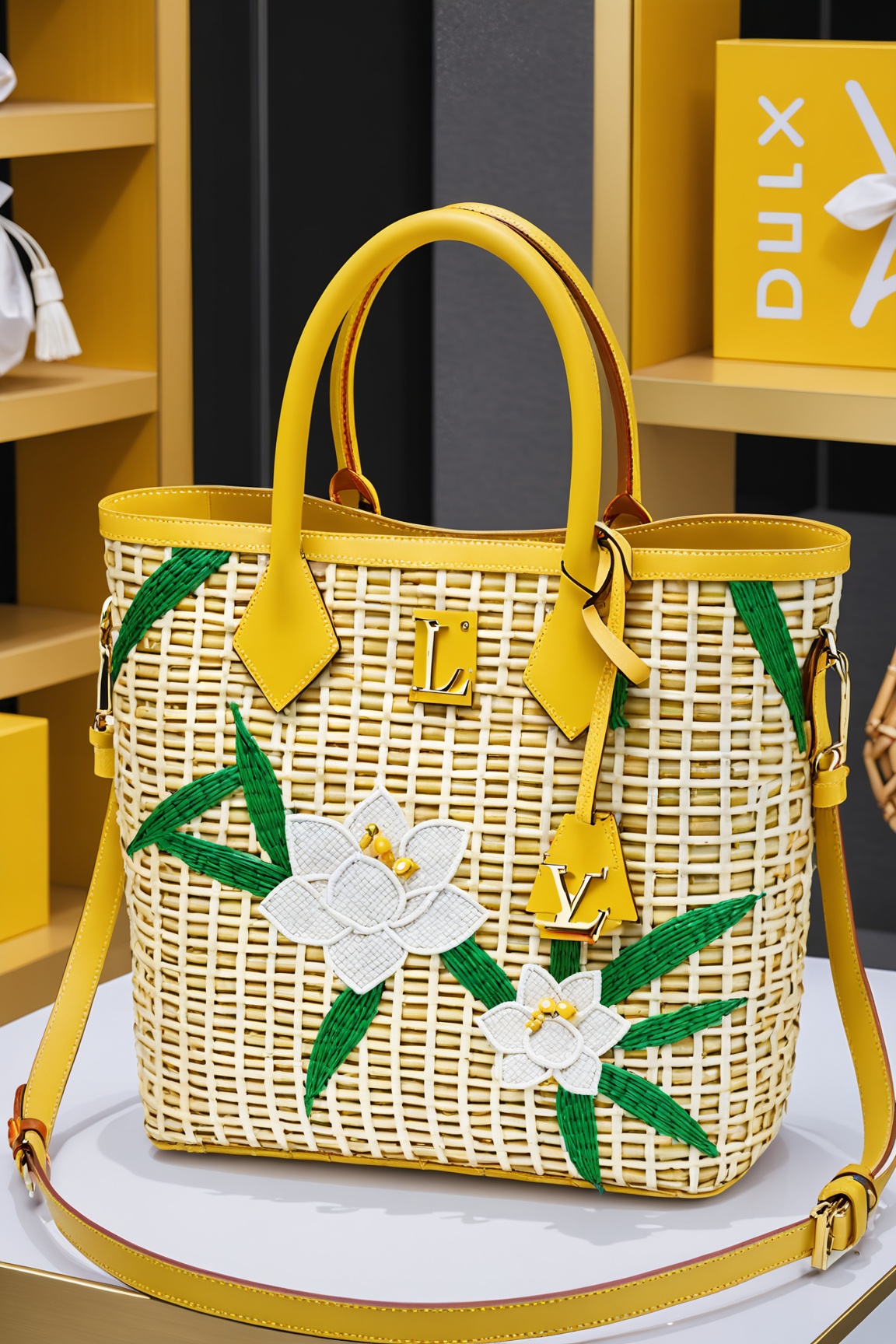 Beauty shopping mall view,  yellow system,  background pigment splash effect on Tensor.Art