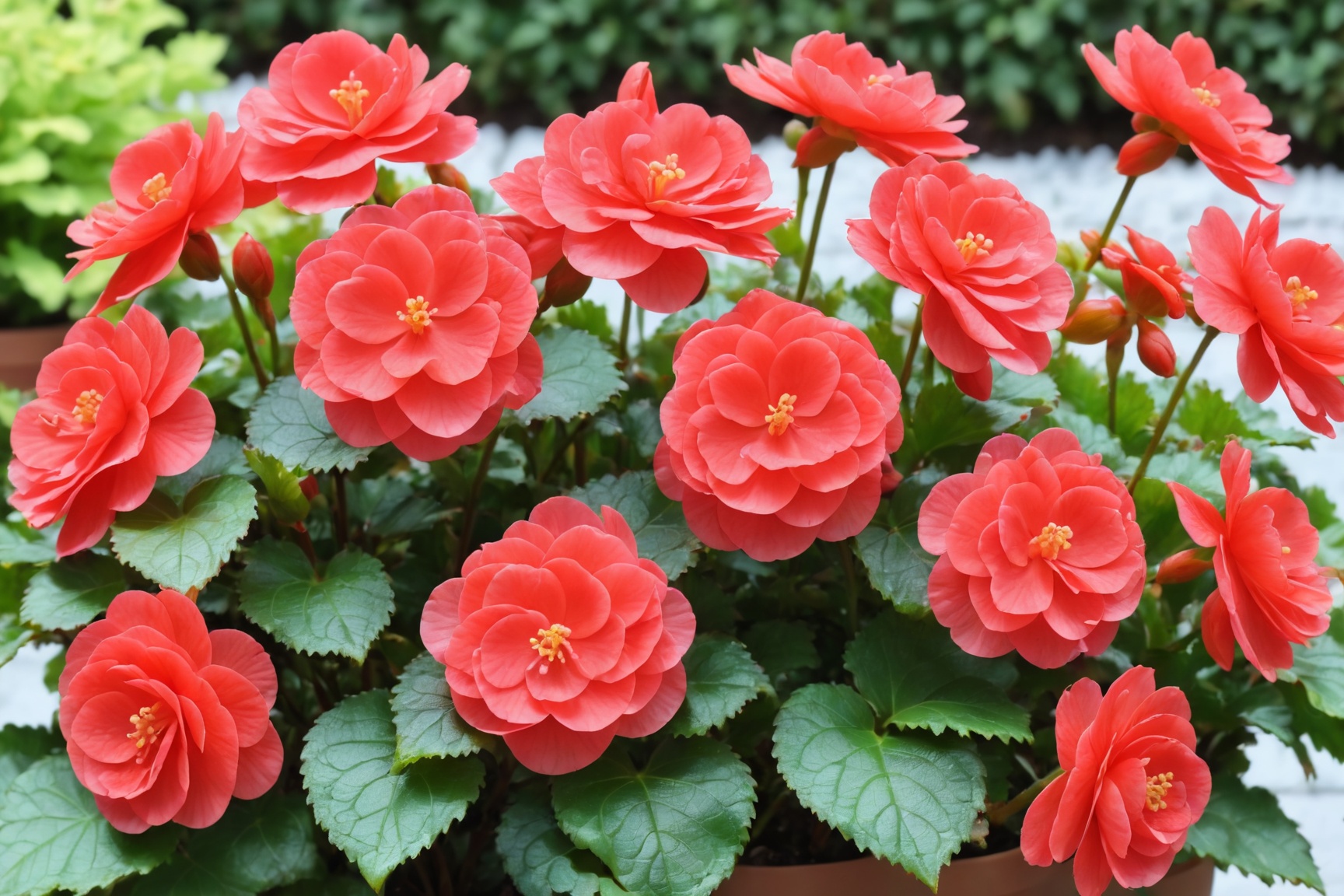 Begonia flowers are in full bloom in the flower garden. normal,  common sense,  ultra realistic on Tensor.Art