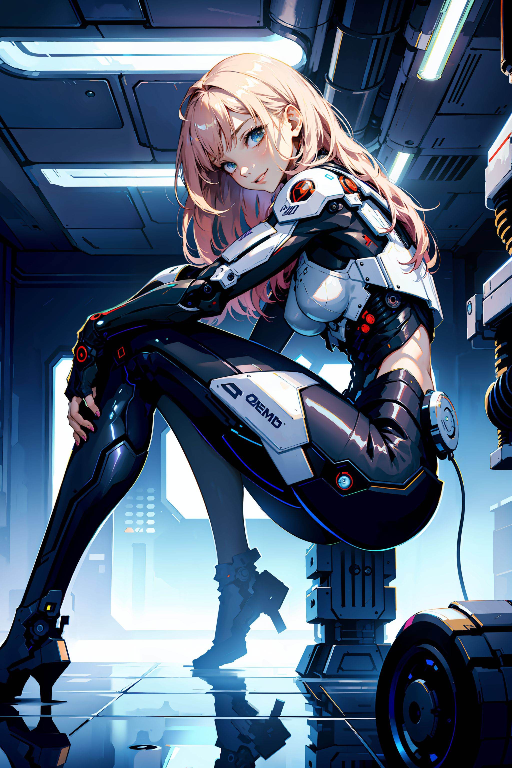 cyborg,  futuristic interior,  from behind on Tensor.Art