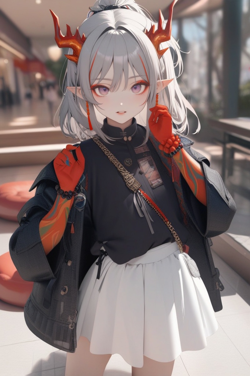1girl, nian \(arknights\), arknights,9 years old,dragon girl,She is fashionably dressed in Chanel,ultra-detailed,best quality,(masterpiece)